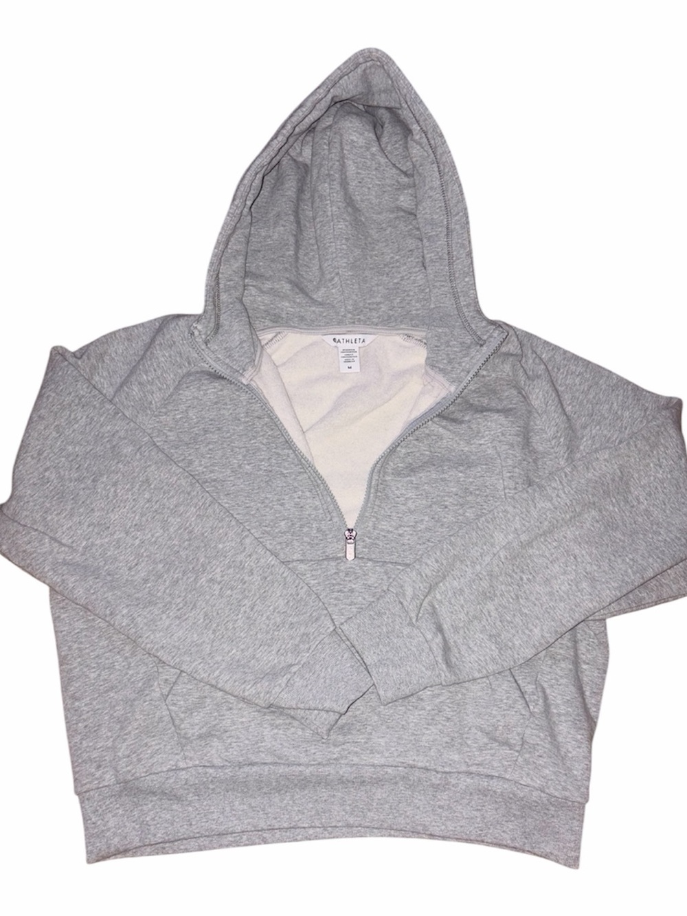 Athleta Women’s Grey Heather Forever Fleece 1/2 Zip Hoodie Medium - Picture 4 of 7